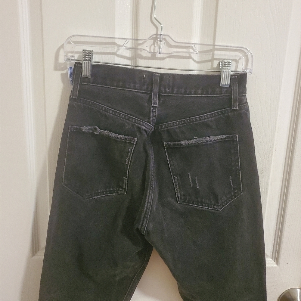 Agolde Womens Jamie High Rise Skinny Jeans Black Distressed Cropped Size 24 - Picture 8 of 12